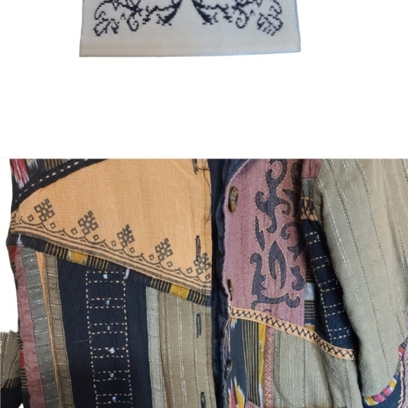 Parsley & Sage brown green long-sleeved Button-down asymmetrical patchwork coat - Picture 9 of 9